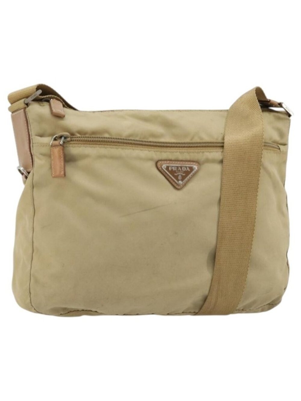 Authentic PRADA Shoulder Bag Nylon Beige Silver